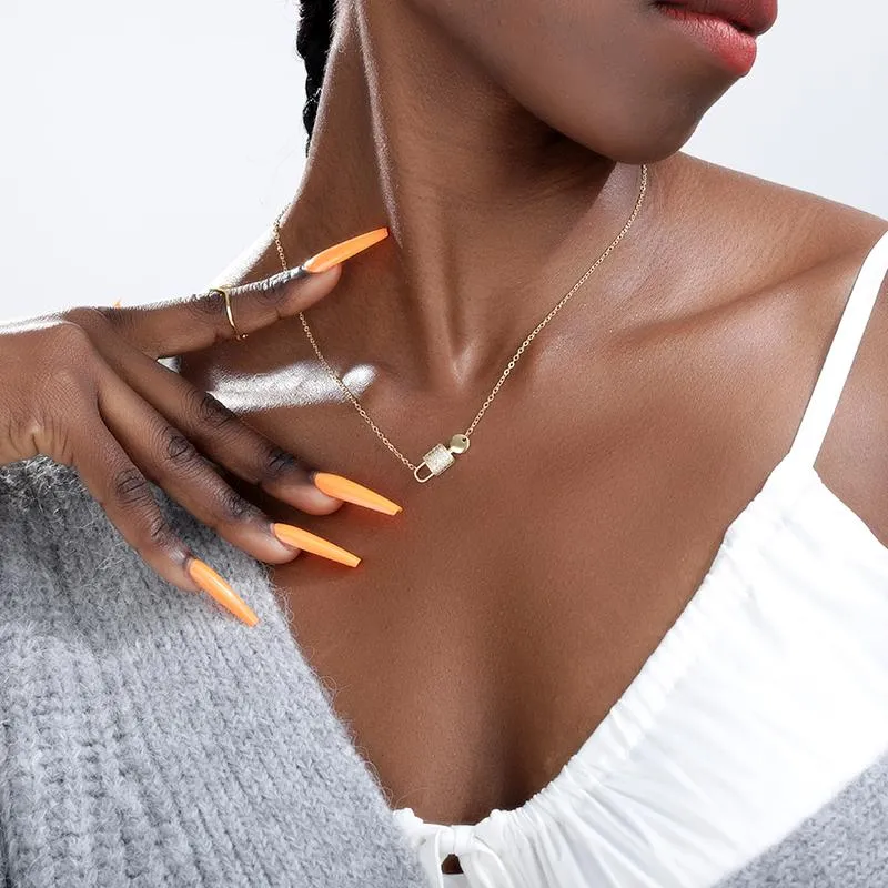 Kolye Kolye Kristal Bijoux Femme Kilit Ve Anahtar Kolye Kadın Kolye Moda Takı Altın Renk Paslanmaz Çelik Ketting Boho Collares