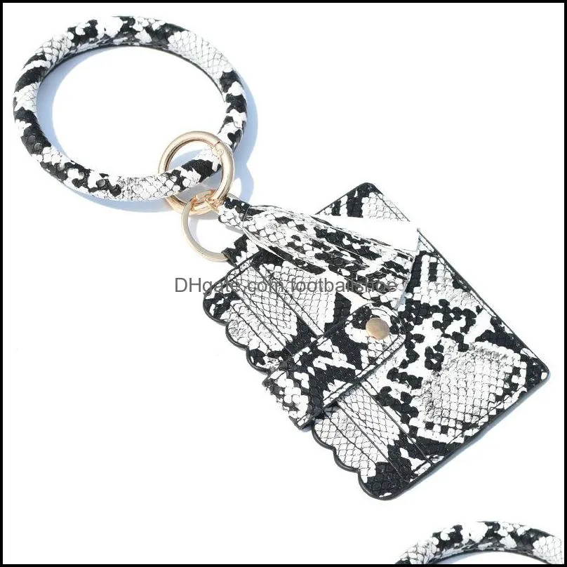 Amazon Hotsale Leopard Printed Wrist Key Chain PU Leather Keychain Big Circle Tassel Ring With Change Purse Wallet