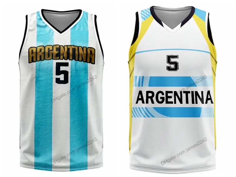 カスタム2008 Beijing ManuGinóbili＃5チームArgentina Basketball Jersey 2016 S-4XL任意の名前と数の質