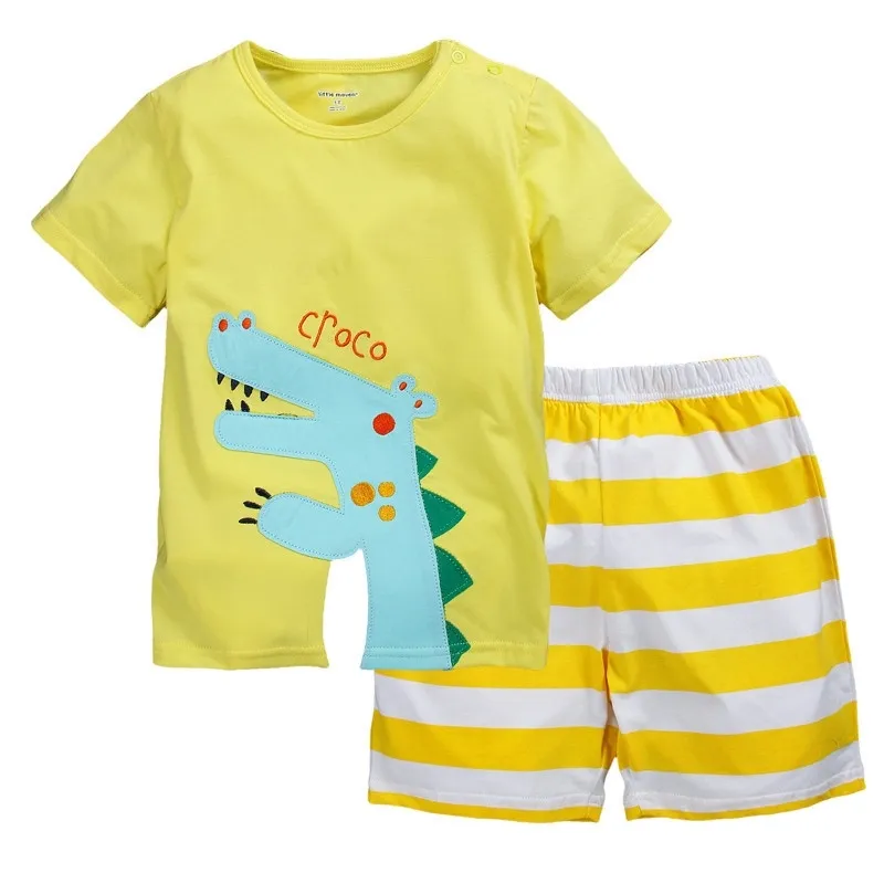 Croco Jungen Kleidung Anzug Stickerei Kinder T-Shirts Streifen Hosen 1-6 Jahre Baby Kleidung Bebe Ropa Tops Shorts 210413