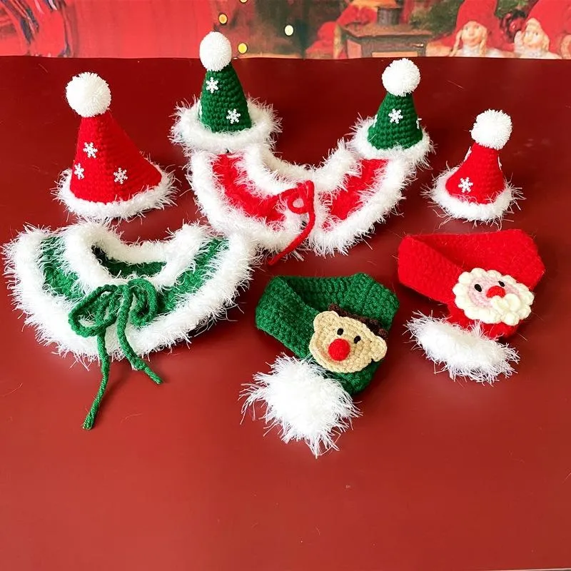 Collari per cani Guinzagli Natale Pet Cat Collare lavorato a maglia Sciarpa Cappello Tracolla regolabile Accessori per toelettatura Forniture per la decorazione