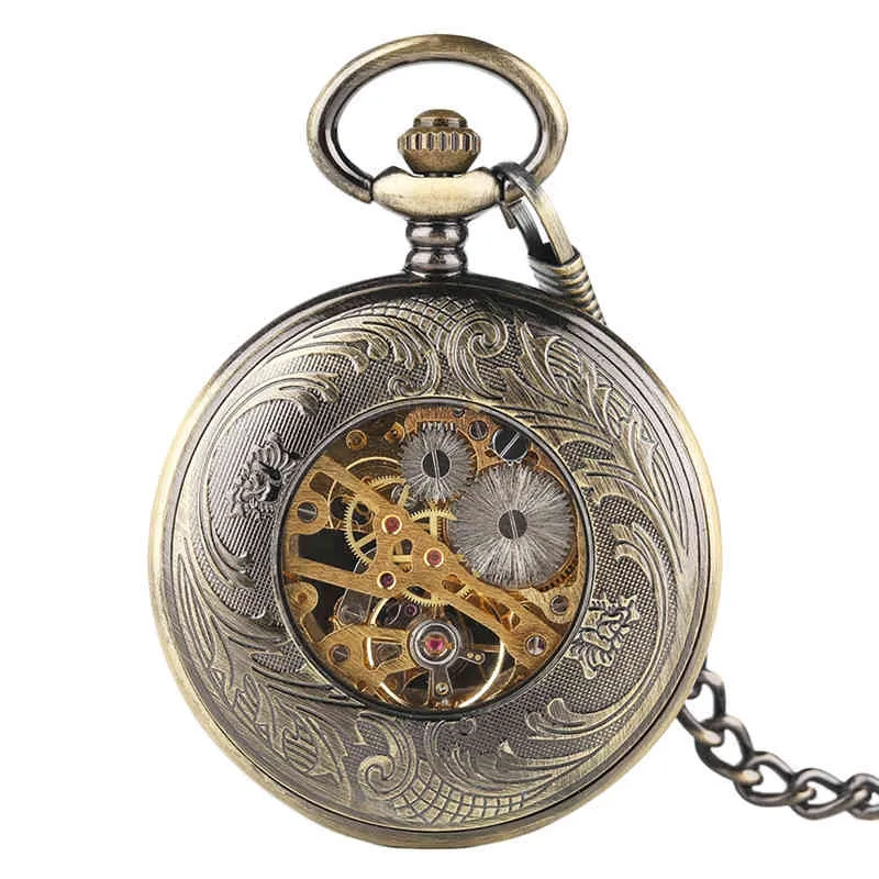 Elegant Marble Lines Epoxy Flower Mechanical Pocket Watch Pendant Chain Graceful Ladies Women Deco Clock Best Girl Birthday Gift (2)