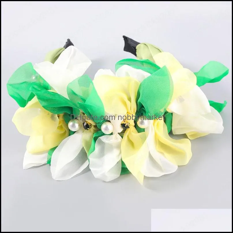 Fashion Bohemian Style Fabric Rhinestone Imitation Pearl Flower Headband for Women Outdoor Fairy Head Hair Accessory