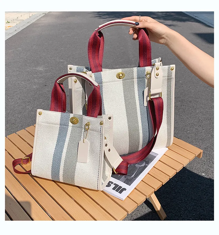 2021 Messenger Bags Vintage Draagbare Tote Bag Tidal Huidige Canvas Stripe Maat Enkele Schoudertas