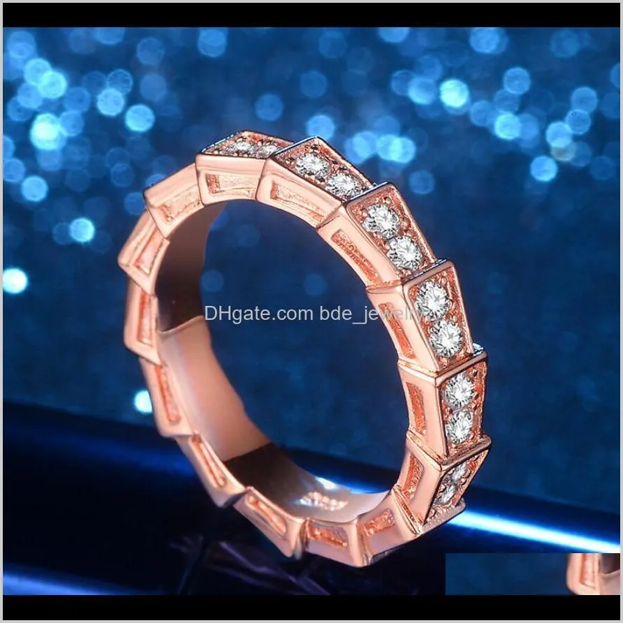 2018 new arrival vintage fashion jewelry 925 sterling silver&rose gold filled pave white sapphire cz diamond women wedding snake band