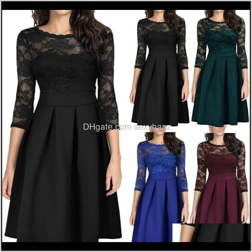 plus size black dress women summer 2020 fashion sexy casual lace hollow out three quarter patchwork party dress women vestidos