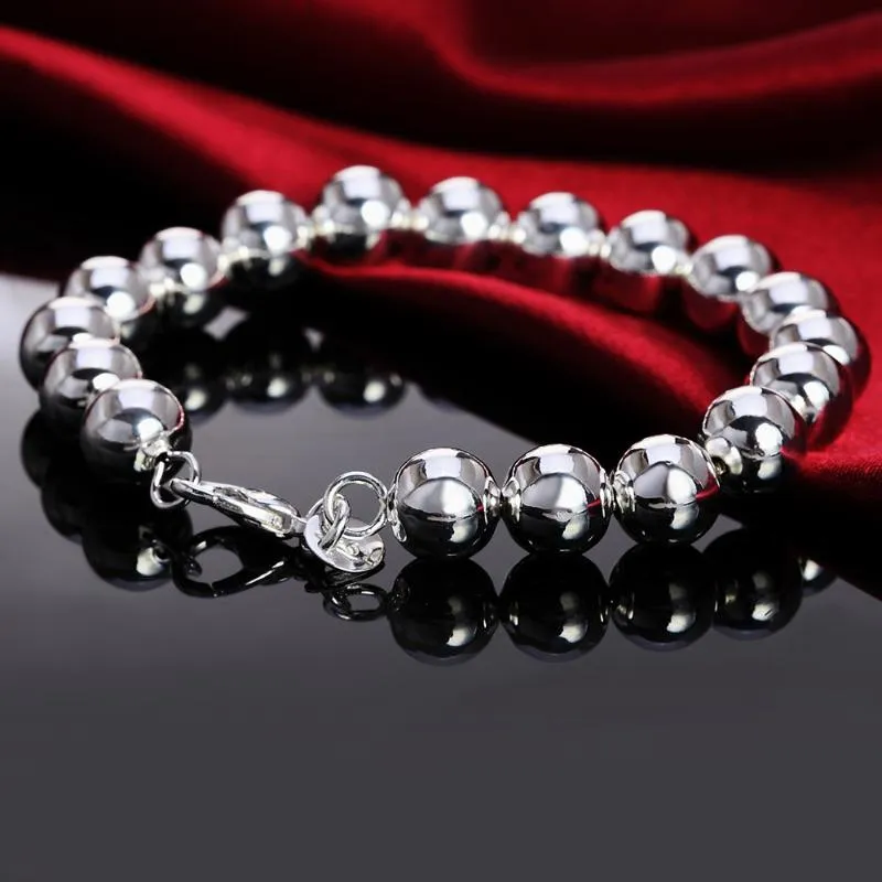 925 Sterling Silver Smooth Hematite Bead Bracelet For Women