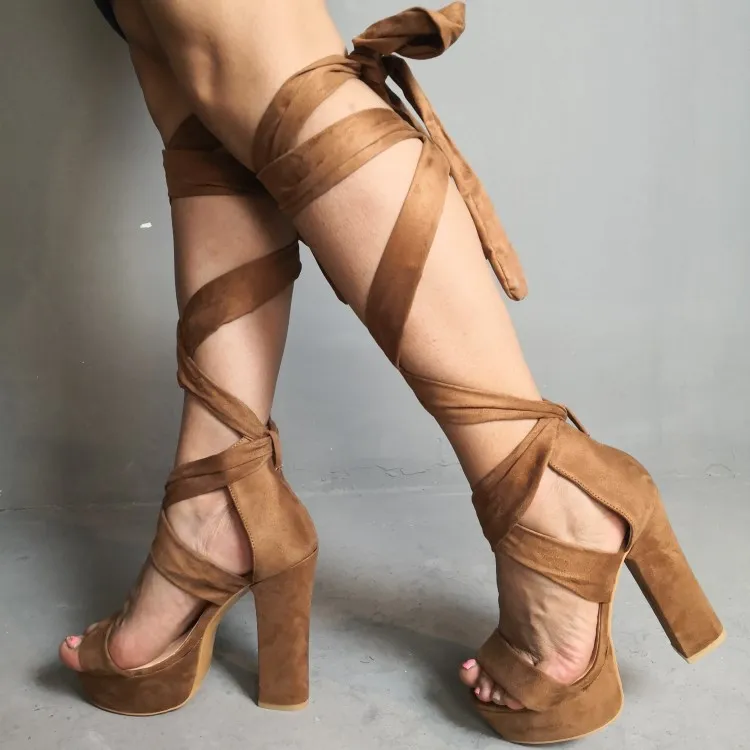 Handmade Womens Chunky Heels Sandali Crisscross Strips Strisce Open-Toe Piattaforma Sexy Foto Vera Stock Scarpe da estate Moda Moda D417