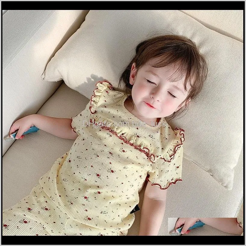 Little Girl Pajamas 1-6Y Fashion Cute Floral Printed Knitting Toddler Sleepwear Set 2020 New Summer Kids Pajamas Suits