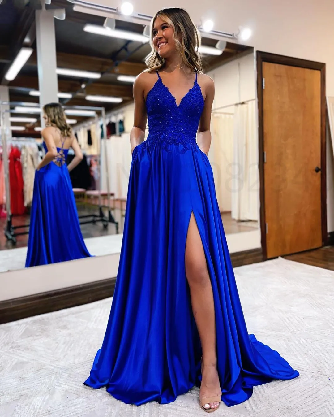 blue and green dresses Nina Canacci 3223 Size 8 Blue Green Iridescent Prom Dress Long Fitted –  Glass Slipper Formals main image 1