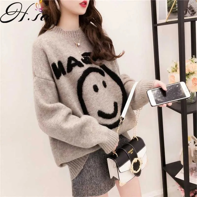 H.Sa Jesień Zima Kobiety Odzież Oversized sweter Jumper Grube Swetry damskie Cute Top Cashmere Sweter 210716