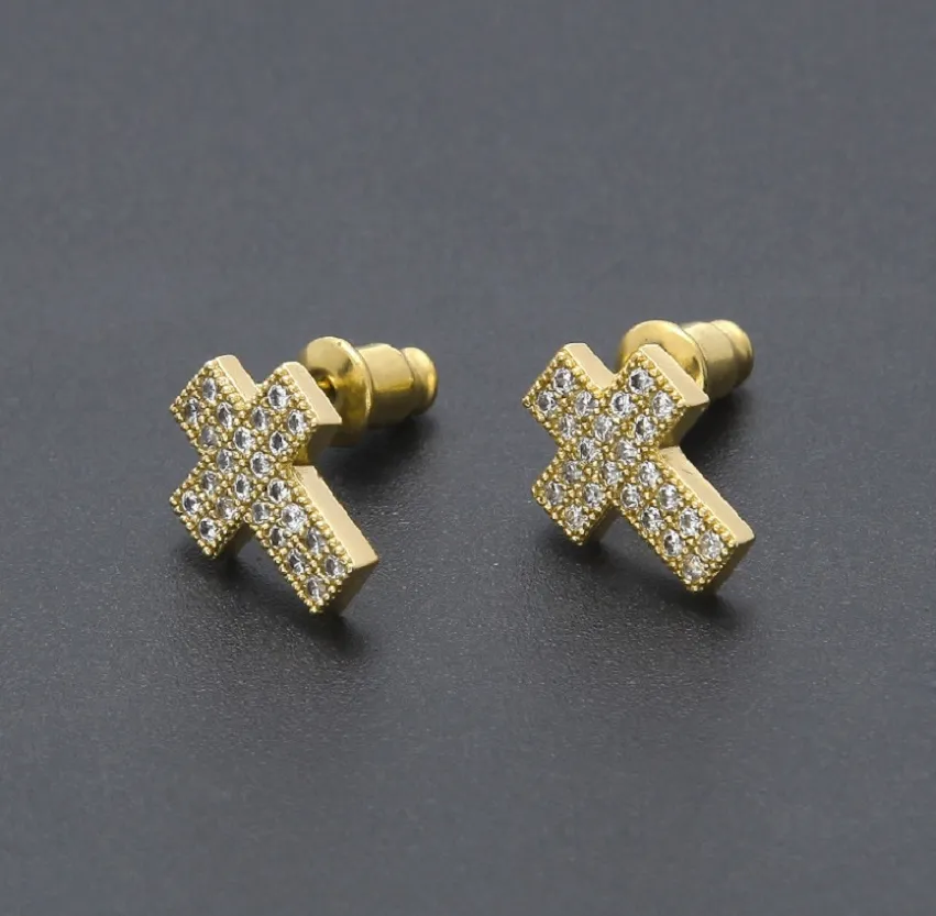 Herren Hip -Hop -Ohrohrringe Schmuck hochwertige Mode Gold Silber Zirkonkreuz Ohrring für Männer
