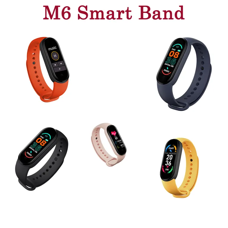 M6 Smart Wristbands Blutooth Bracelet Pitness Trate معدل ضربات القلب شاشة اللون شاشة اللون IP67