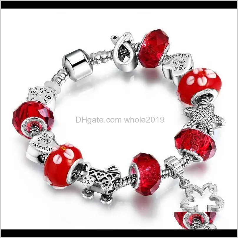 color painting austrian crystal beads bracelet handmade silver-plated alloy bangles with femal for women jewelry beaded, strands