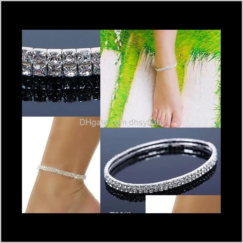4-row four rows sparkly crystal rhinestone anklet stretch cz tennis ankle chain sexy anklet bridal wedding accessories for women hot