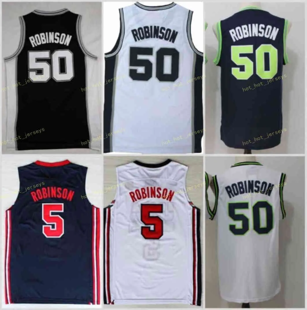 Vintage David 50 Robinson Basketball Maillots Navy Naval Academy Jersey Aspirants Admiral Soul Bleu Blanc Cousu