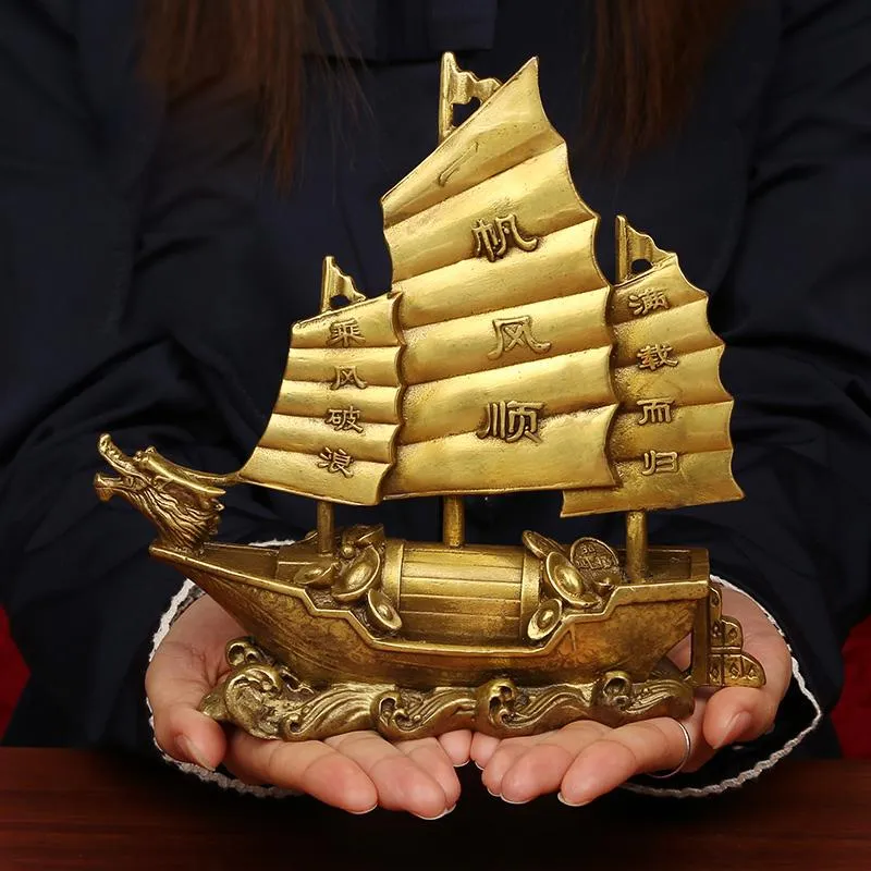 Oggetti decorativi Figurine Nave di navigazione Statua Feng Shui Decor per Fortune, Ricchezza e prosperità - Gold Boat Décor Office