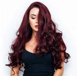 Saç Dantelli Peruklar Moda Yüksek Sıcaklık İpek Peruk Kadınlar Uzun Kıvırcık Saç Şarap Kırmızı Hine Yapımı Kimyasal Elyaf Baş Bandı Peruk
