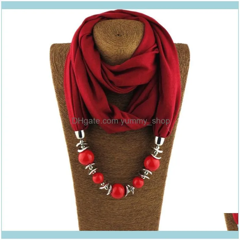10 Colors Fashion women scarf necklace beads pendent jewelry 2020 Statement Maxi Necklace Women Muffler Neckerchief Bijoux1