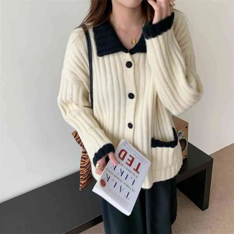 Black Sweater Jacket Mulheres Retro Retro Hong Kong Estilo Cardigan Outono e Inverno Engrossado Malha Solta Top GX1376 210507