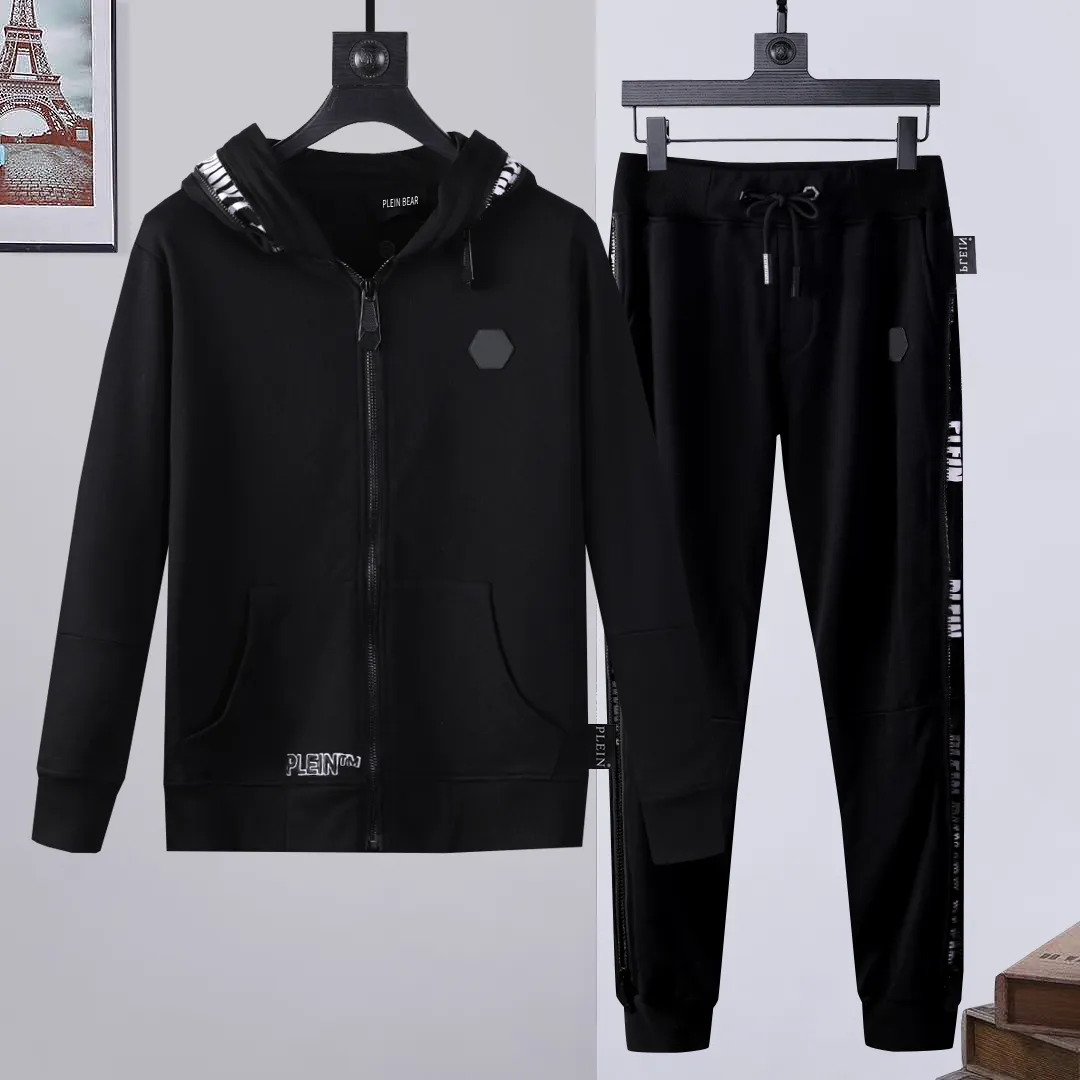 Plein Bear Mens Hoodie 재킷 바지 크리스탈 해골 Tracksuit 남성 후드 캐주얼 트랙스 조깅 재킷 바지 세트 스포츠 정장 74191