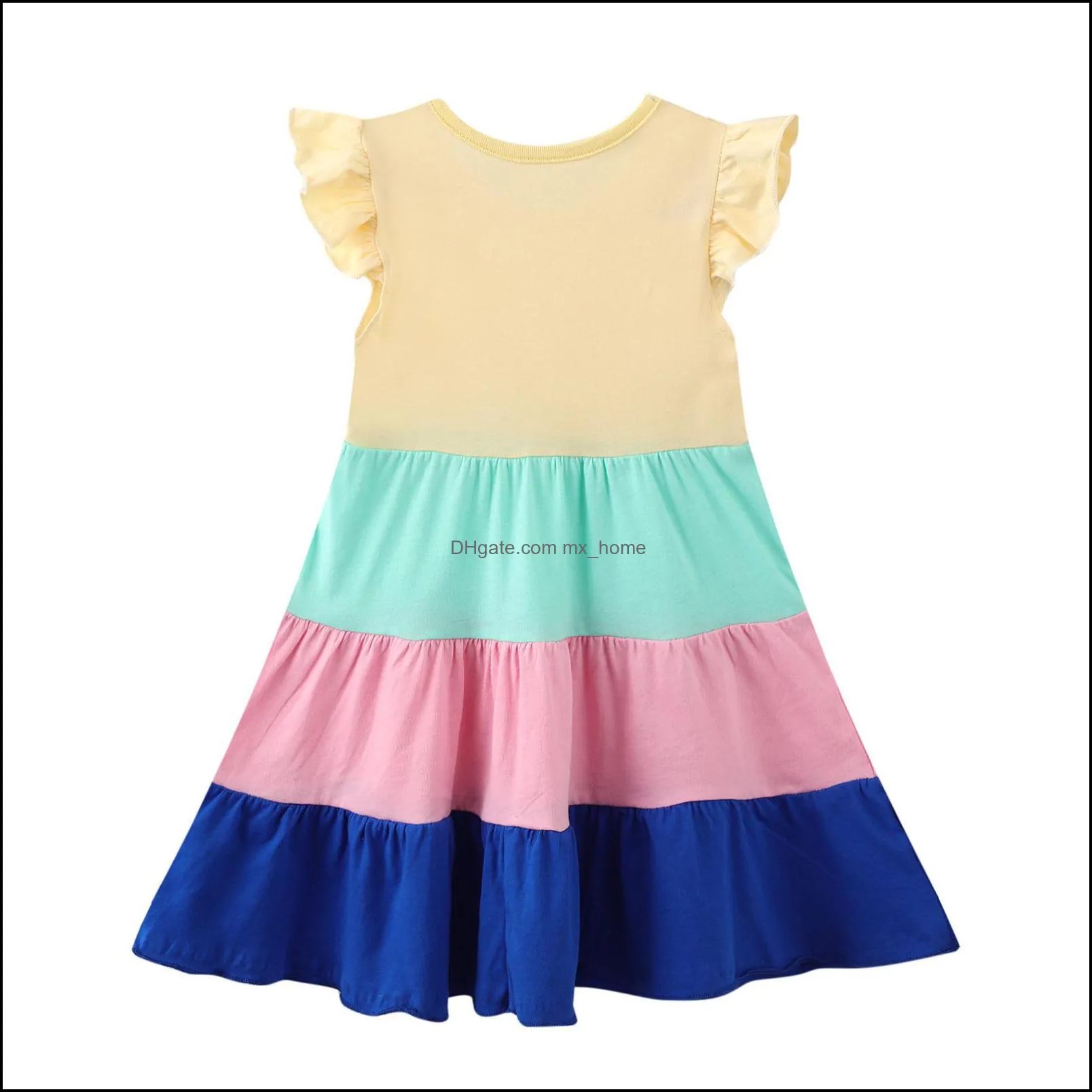 kids clothes girls ruffle sleeve dress children Rainbow stripe Princess Dresses summer Boutique fashion baby Clothing Z4931