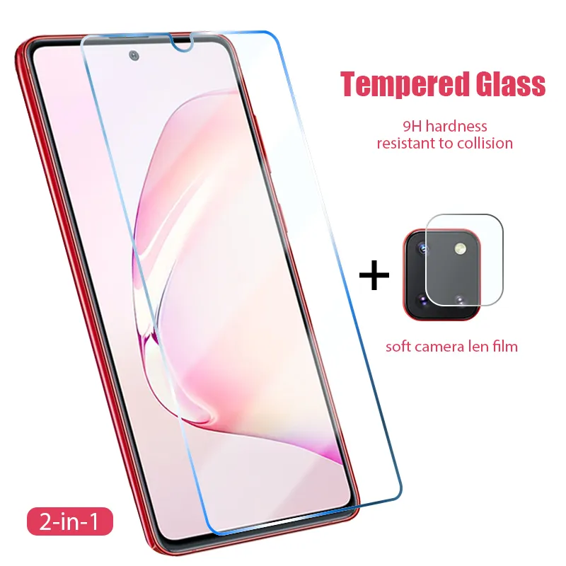 Protecteurs d'écran de téléphone portable 2in1 verre trempé pour Samsung Galaxy A10 A10E A20 A30 A50 A70 Film de lentille de protection d'écran pour Samsung A01