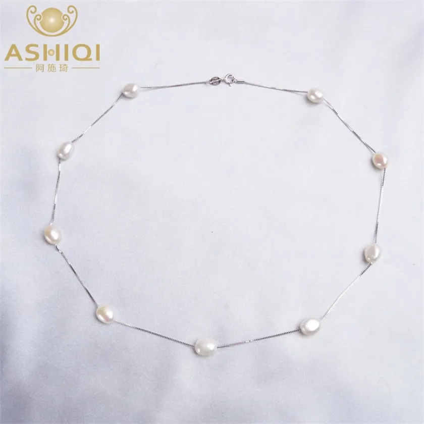 Ashiqi barroco natural colar de pérola para mulheres com 925 esterlina cadeia de prata 6-7mm jóias de moda de água doce 220214