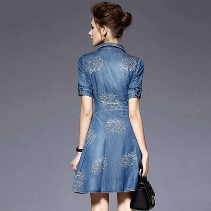 Casual Denim Dress for Women Ages 18-35 with Short Sleeves and Floral  Embroidery from Dhgate Basic & Casual Dresses - price 54.31