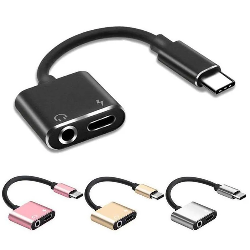 USB-C typu C Ładowarka Kabel audio 2 w 1 Type-C do 3,5 mm Jack Headphone Aux Converter dla telefonu Moblie