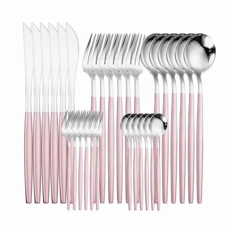 Ensembles de vaisselle cuillère fourchette couteau ensemble vaisselle argenterie 30 pièces maison dîner complet rose couverts acier inoxydable