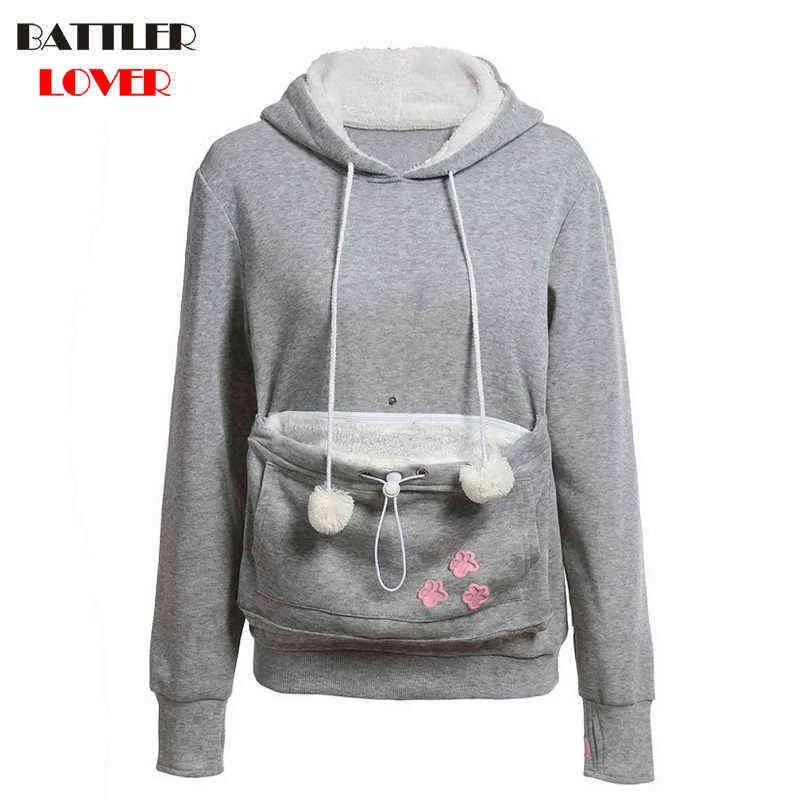 BATTLERLOVER 2017 Dog Cat Animal Carrier Mother Kangaroo Hoodie Women Hoodies Sweatshirt Woman Hooded Fleece Sweatshirts Outwear