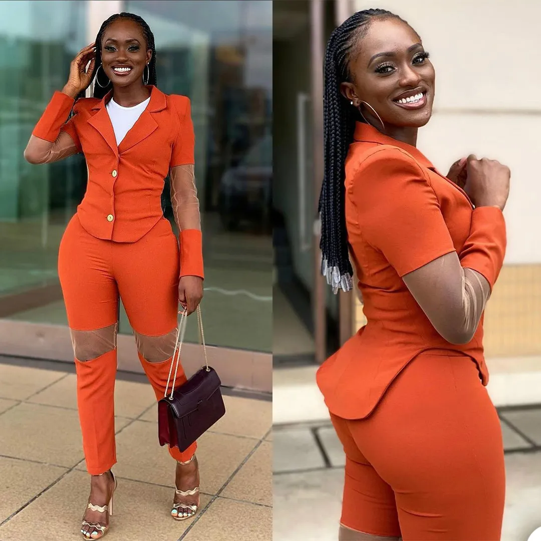 Red Carpet Ready Slim Fit Bright Orange Beach Suit For Women