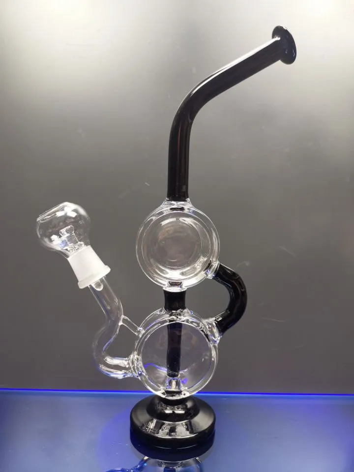 Pipes à eau en verre bong en verre unique percolateur recycleur de verre avec col noir 14,4 mm joint cheechshop