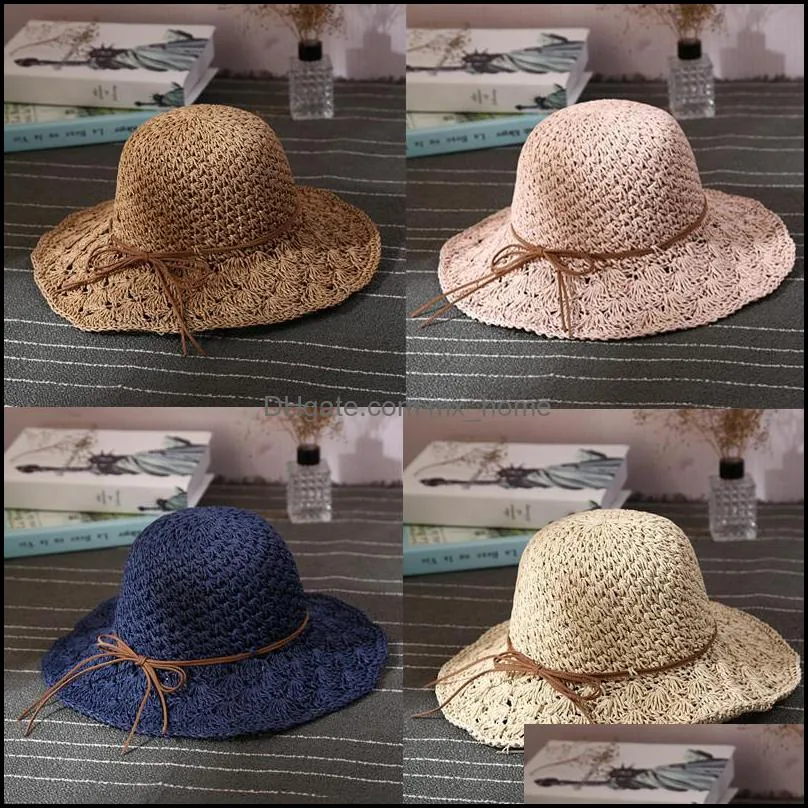 Summer Straw Hat Women Wide Brim Sun Protection Beach Hat Adjustable Floppy Foldable Sun Hats for Ladies with Band VT0132