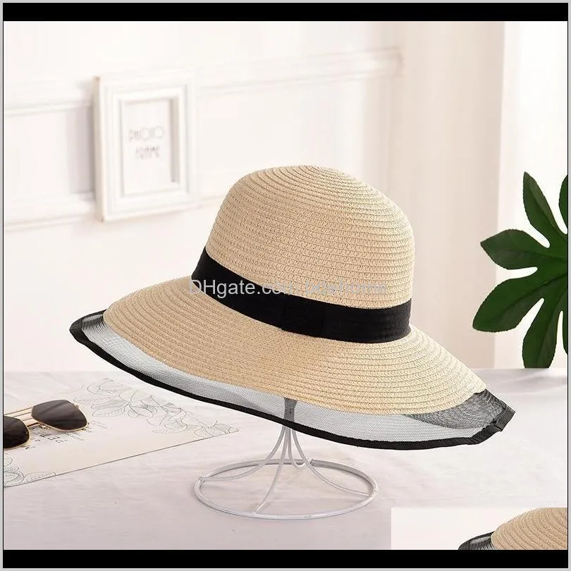 women bohemian big wide brim straw hats female summer uv-protection sun hat beach vacation bucket panama caps basin chapeau