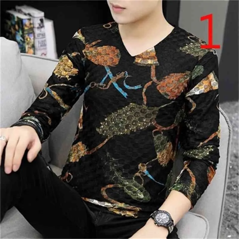 autumn Korean version of the self-cultivation round neck trend printing long- sleeved T-shirt male 210420