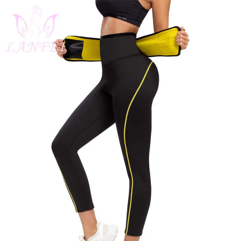LANFEI High Waist Neoprene Slimming Pants Women Waist Trainer Cincher Belt Sweat Sauna Panties Trouser Tummy Control Girdle Suit 210708