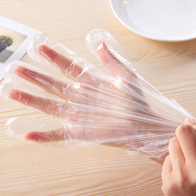100pcs/set Plastic Clear Disposable Gloves Polythene Avoid Direct Touch Catering Hairdressers Butchers Vegetable and Kitchen