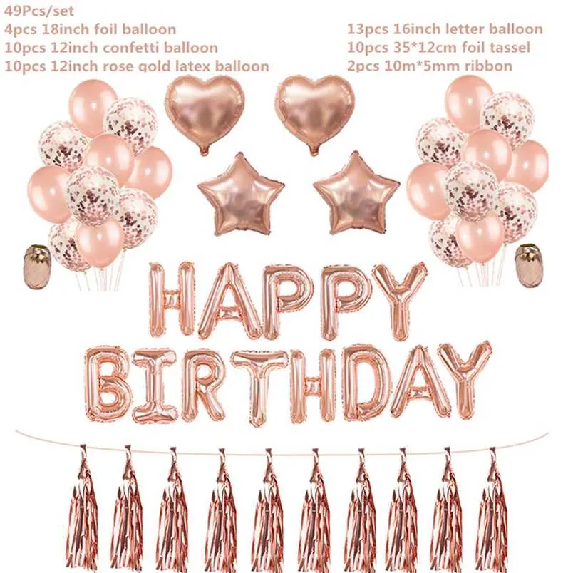 1set joyeux anniversaire décoration ballons rose or lettre feuille ballons enfants adultes fête d'anniversaire décorations Globos anniversaire 211216