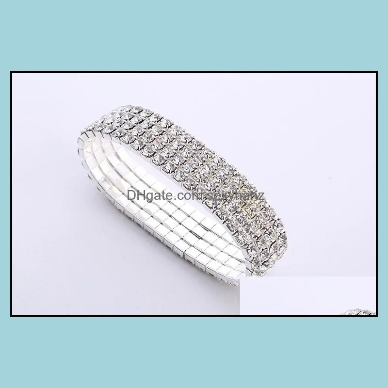 1~10 Rows Tennis Shiny Crystal Bridal bracelet women White rhinestone cystl stretch wedding Bangle For Ladies Fashion Luxury Jewelry