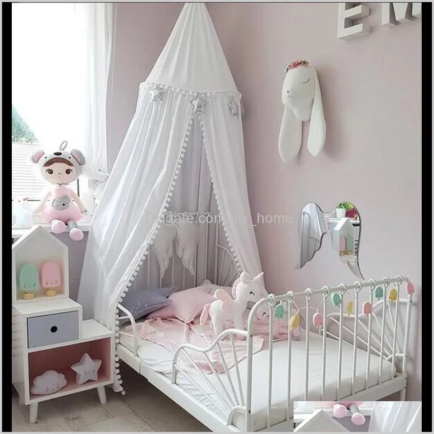 baby dome bed mantle solid crib netting door type shape castle fur bracket steel wire protect comfortable breathable cute wool ball