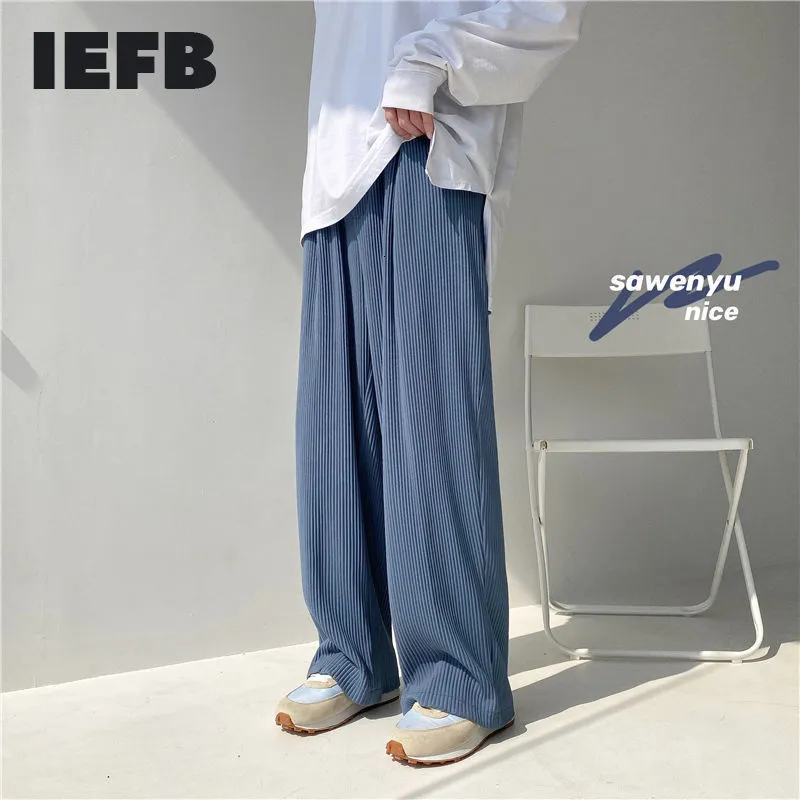 IEFB Spring Summer Ice Silk Casual Wide Leg Pants Men's And Women's Loose Straight Elastic Waist Causal Straight Trousers 9Y7168 210524