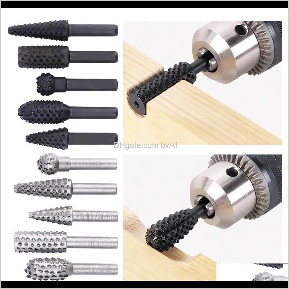 أدوات أخرى في المنزل تسليم حديقة التسليم 2021 5pcs ملف الصلب 1/4 "Shank Rotary Craft Files Rasp Burrs قطع خشبية طحن الطاقة الخشبية HA