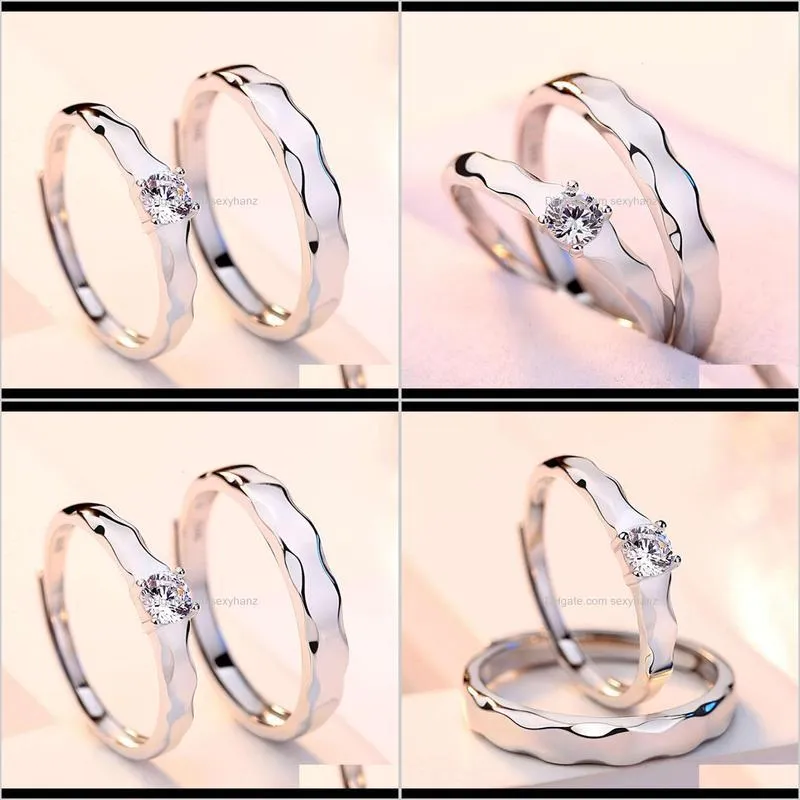 s925 sterling silver couple korean fashion diamond cut-off ring jewelry