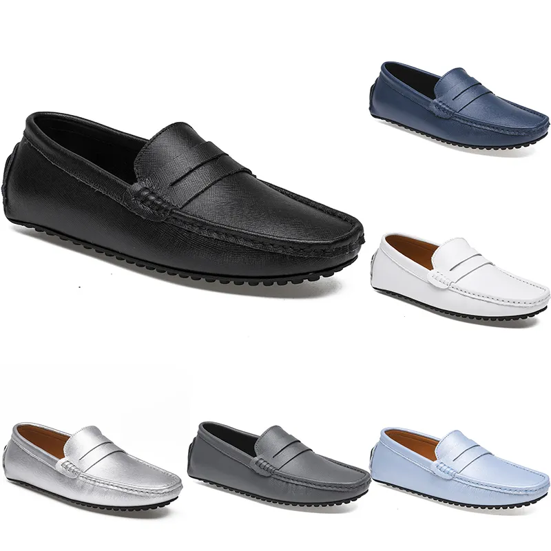 leather peas men's casual driving shoes soft sole fashion black navy white blue silver yellow grey footwear all-match lazy cross-border 38-46 color79