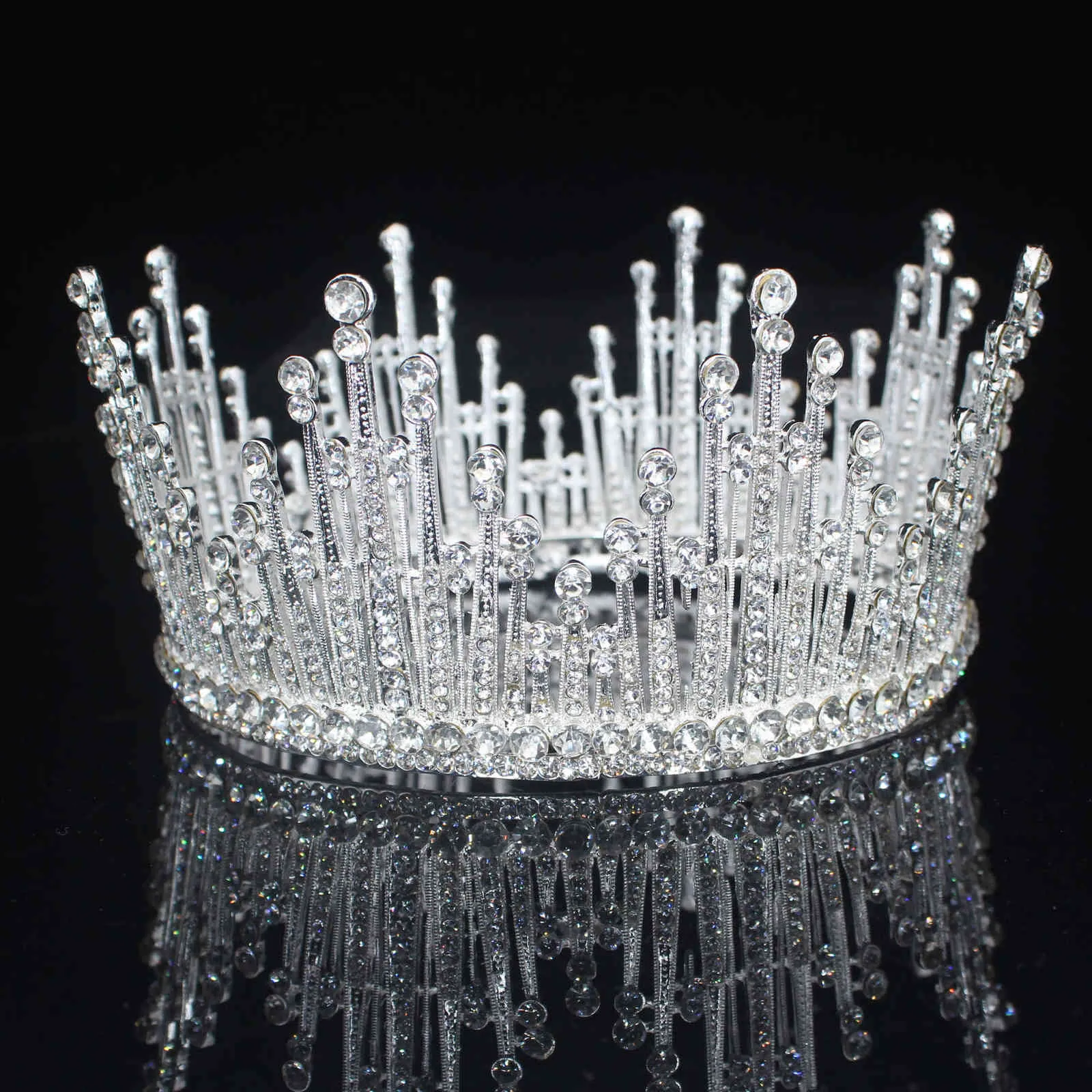 Full Crystal Queen King Tiara Crown Wedding Bridal Diadem Headpiece Voor Vrouwen Pageant Haar Ornamenten Hoofd Sieraden Accessoires X0625