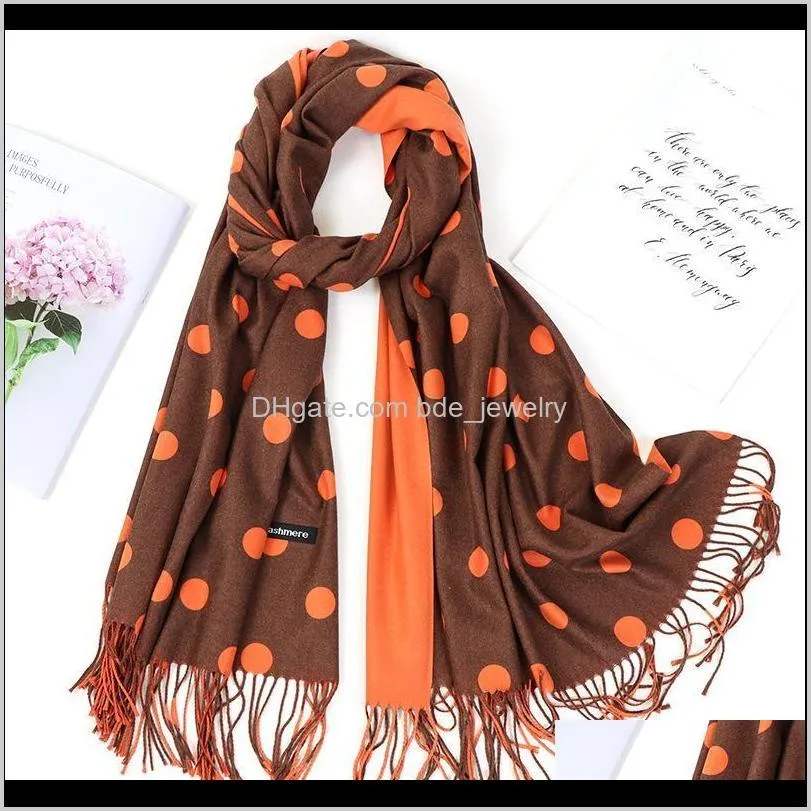 fashion autumn winter warm cashmere scarves dot pattern high quality long tassels women thicken wrap shawl ladies wool