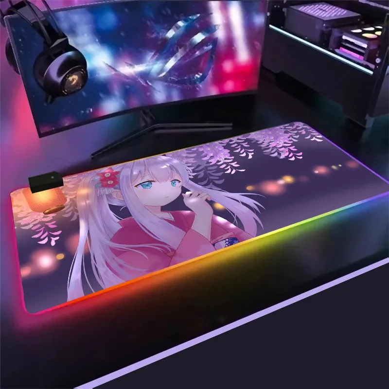 Anime Izumi Sagiri Rgb Xxl Mouse Pad XL Mause Pad Gamer Backlit Mat Keyboards Computer Peripherals LED keyboard mouse pad gift