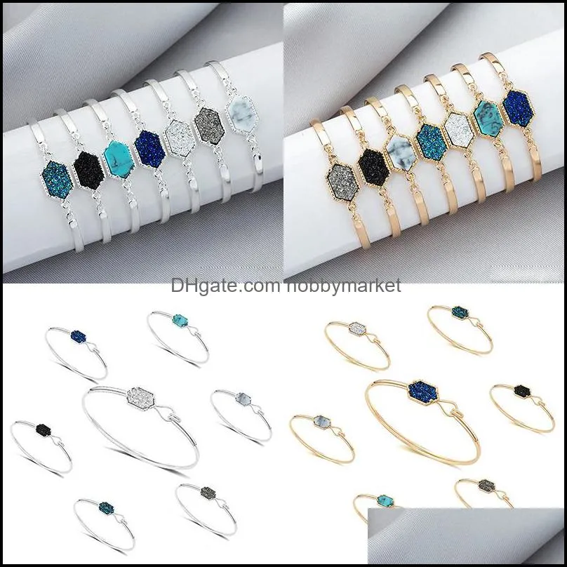 Brazalete Pulseras Joyería Diseñador Geométrico Druzy Lujo Faux Rhombic Natural Drusy Stone Charm Para Mujeres Damas Moda Entrega de gota 2021